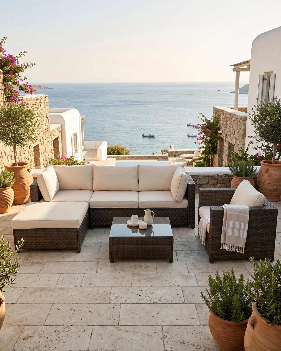 Modern Σετ Σαλονιού Κήπου με Τριθέσιο Καναπέ 225x76x66 εκ. Καφέ - Image 2