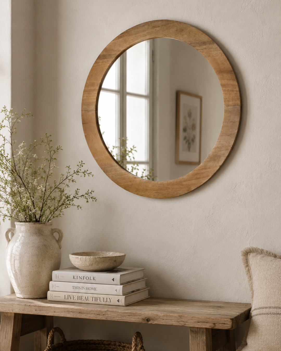 Rustic Στρογγυλός Καθρέφτης από Μασίφ Ξύλο Teak Φ60 εκ. Φυσικό - Image 2
