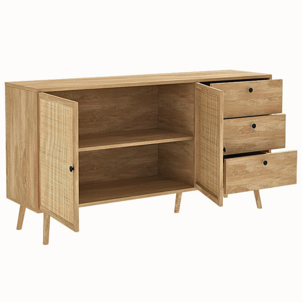 Scandinavian Μπουφές με Rattan Ντουλάπια & 3 Συρτάρια 150 cm - Image 4