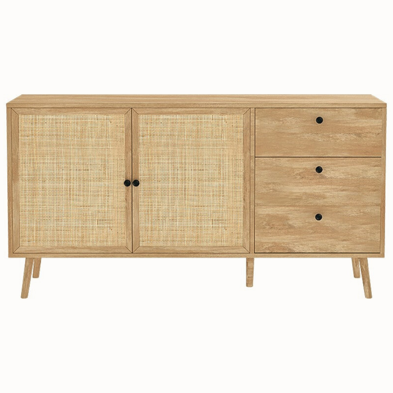 Scandinavian Μπουφές με Rattan Ντουλάπια & 3 Συρτάρια 150 cm - Image 3