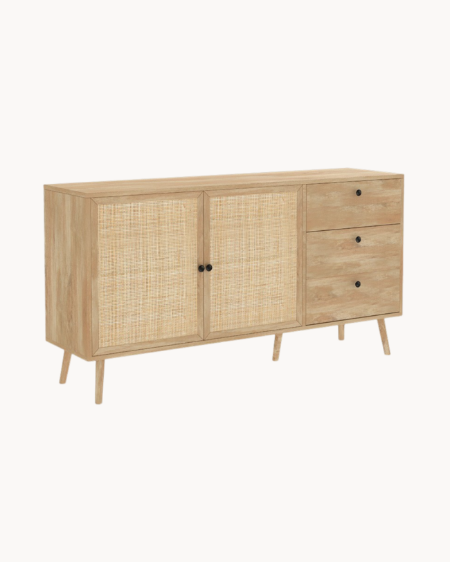 Scandinavian Μπουφές με Rattan Ντουλάπια & 3 Συρτάρια 150 cm