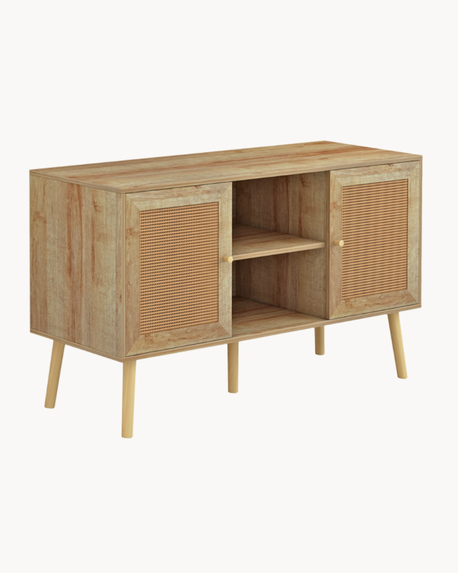 Έπιπλο Τηλεόρασης Φυσικό με Πόρτες Rattan & Ξύλινα Πόδια 120Χ39Χ56,5 εκ