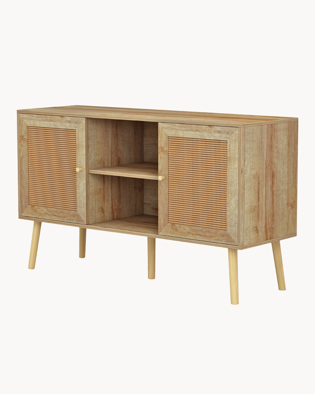 Έπιπλο Τηλεόρασης Φυσικό με Πόρτες Rattan & Ξύλινα Πόδια 120Χ39Χ56,5 εκ - Image 4