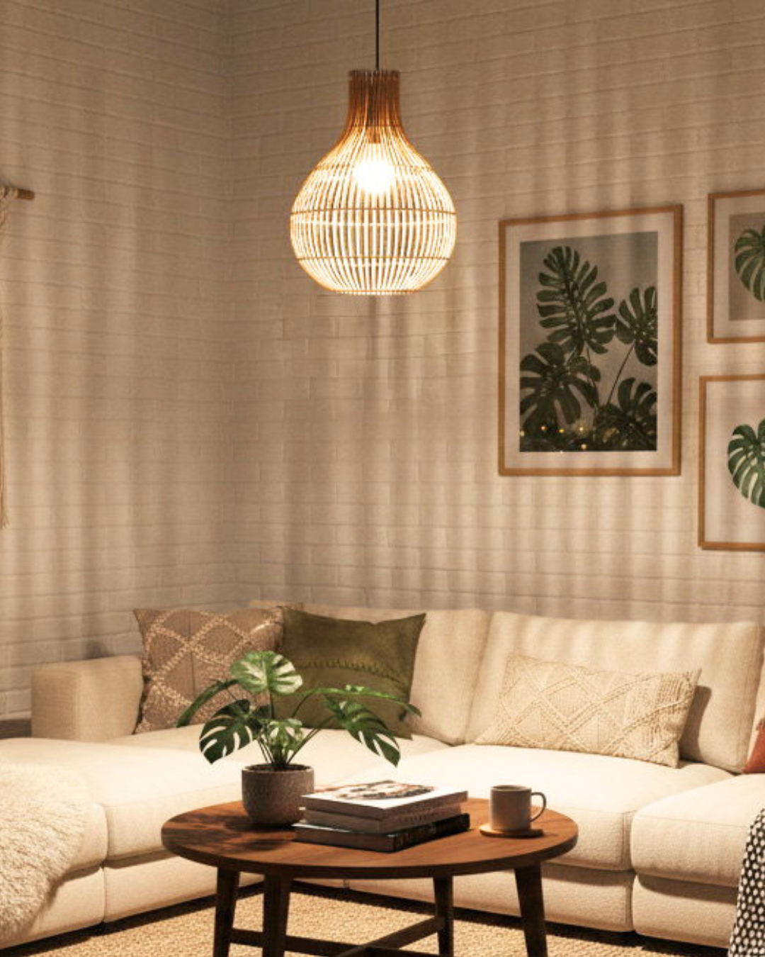 Rattan Minimal Φωτιστικό Οροφής 38x38x48 εκ. Φυσικό - Image 2