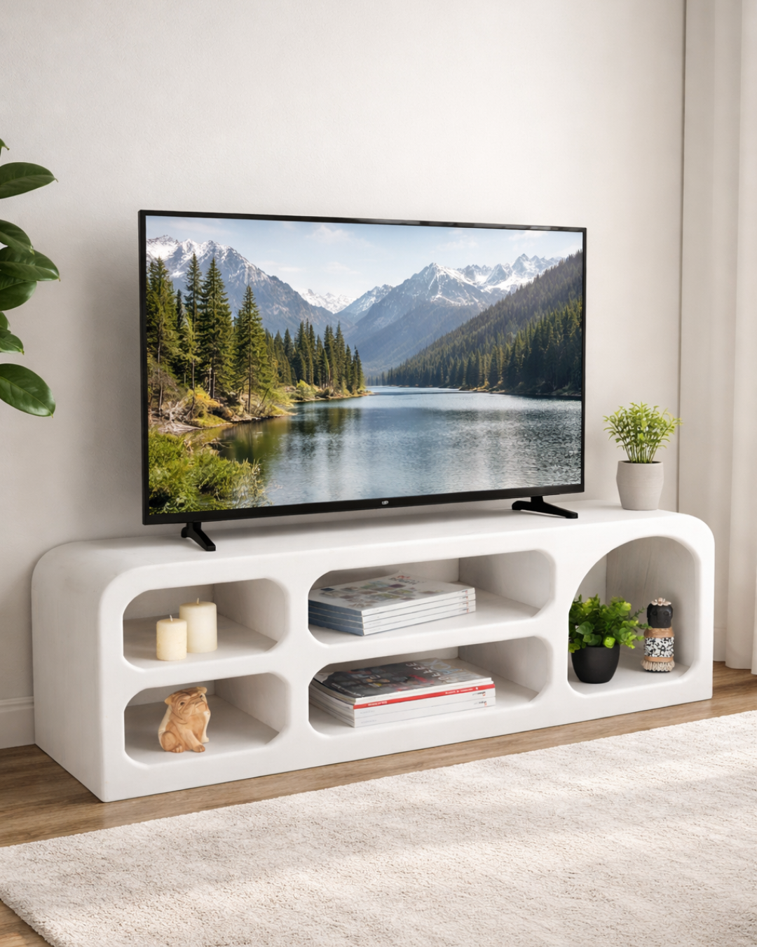 Έπιπλο Τηλεόρασης από Μασίφ Ξύλο Mango 130x40x45 εκ Λευκό - Image 2