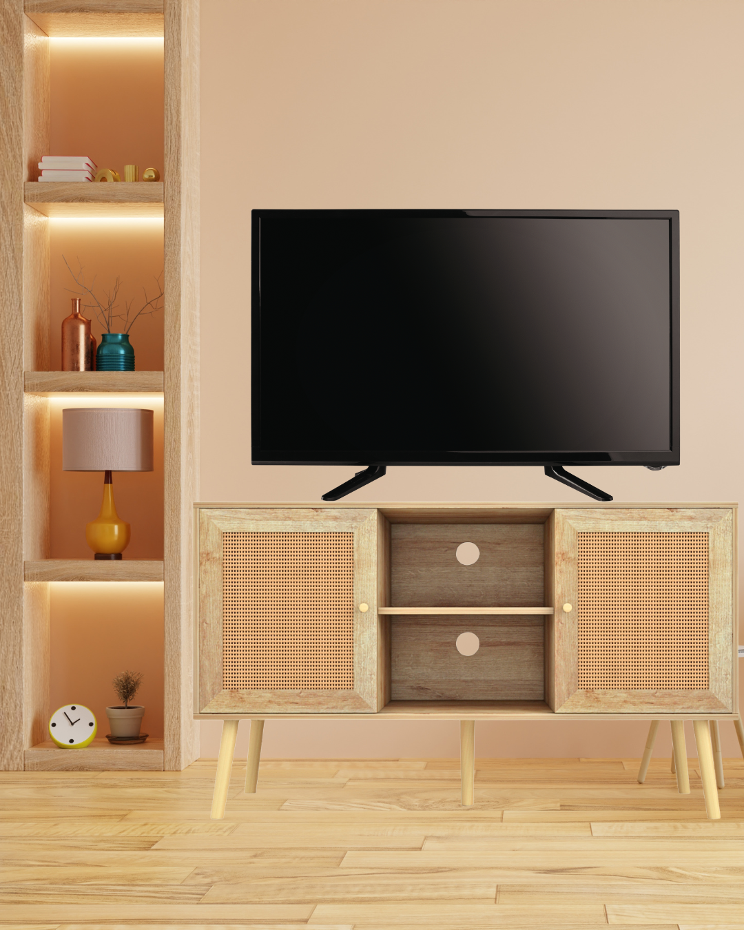 Έπιπλο Τηλεόρασης Φυσικό με Πόρτες Rattan & Ξύλινα Πόδια 120Χ39Χ56,5 εκ - Image 2