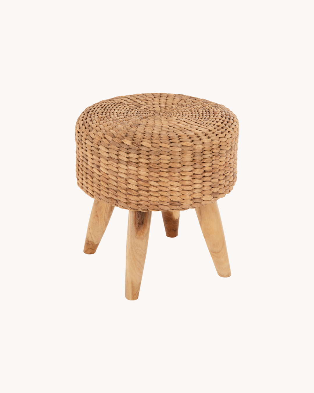 Boho Natural Σκαμπό από Μασίφ Ξύλο Teak & Ψάθινο Κάθισμα Φ43 cm - Image 5