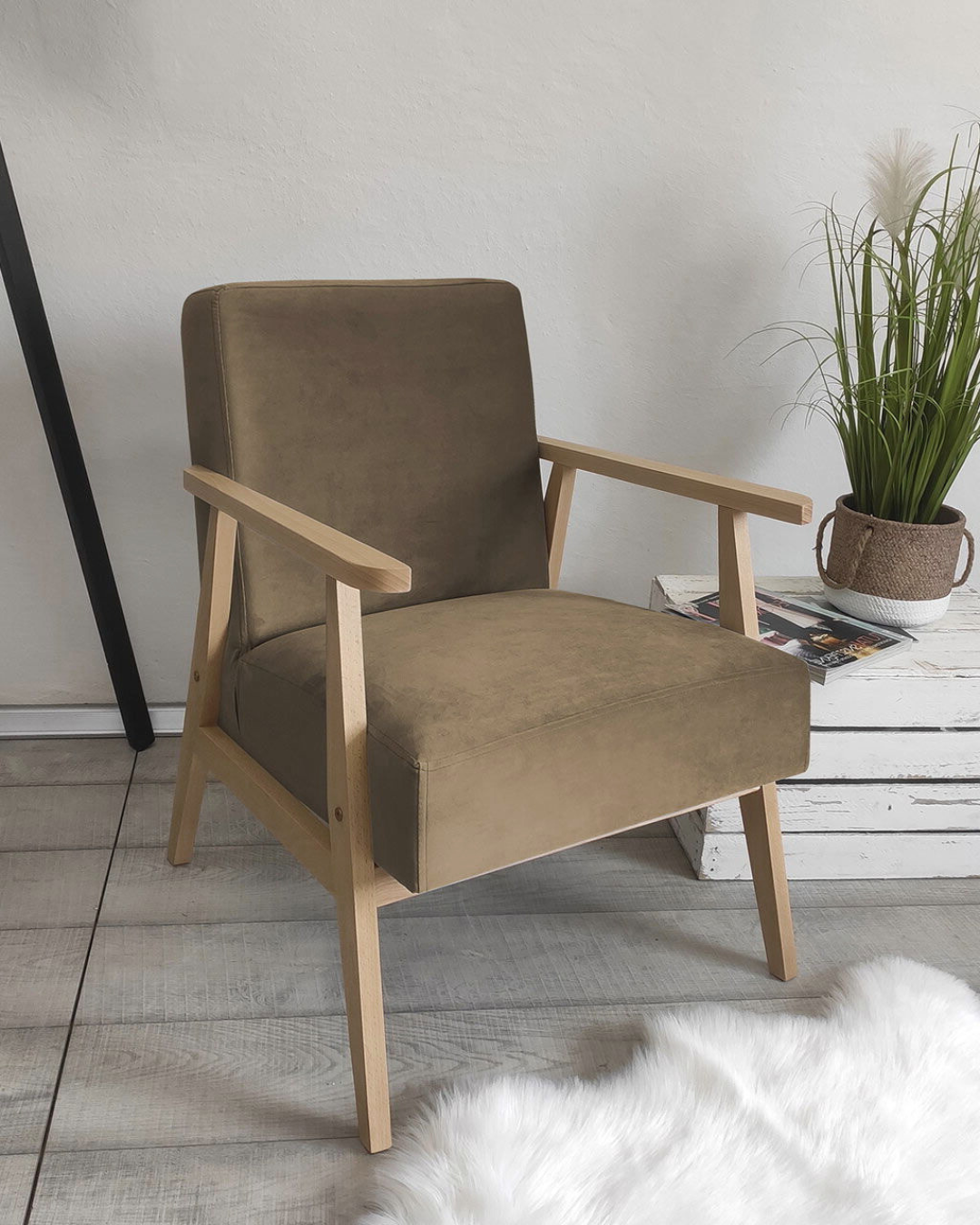 Πολυθρόνα Scandinavian Retro με Ξύλινο Σκελετό 59x67x76 cm Καφέ - Image 5