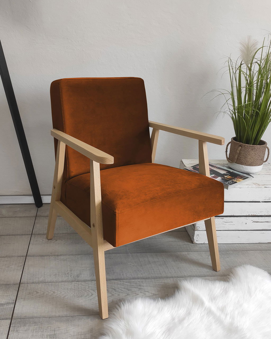 Πολυθρόνα Scandinavian Retro με Ξύλινο Σκελετό 59x67x76 cm Κεραμιδί - Image 5