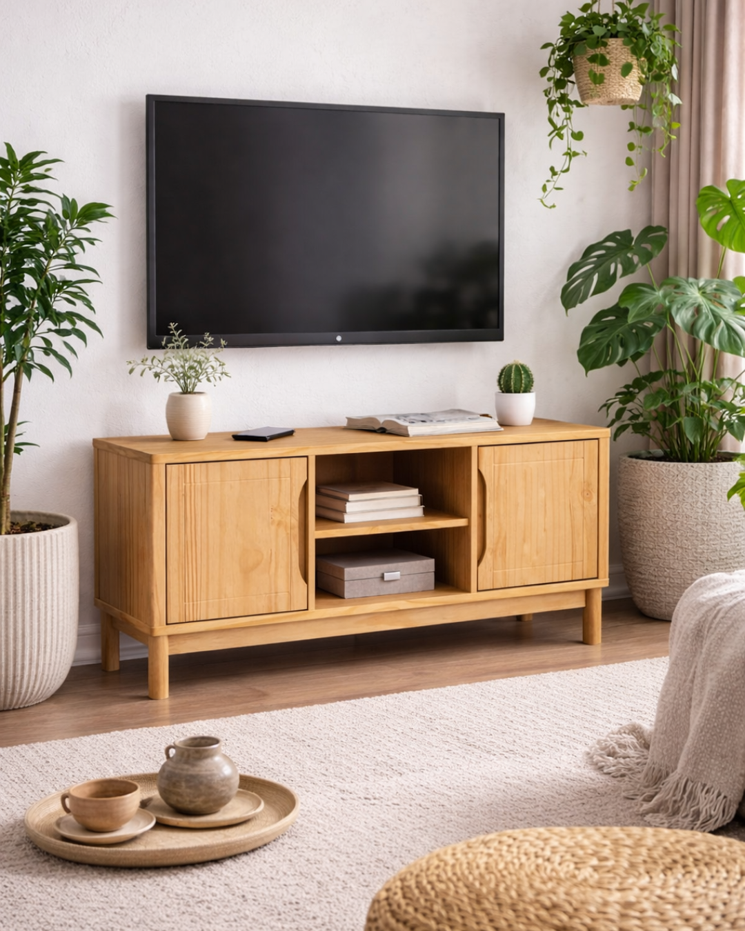 Έπιπλο Τηλεόρασης από Μασίφ Ξύλο Πεύκου 114 x 43 x 55 cm - Image 2
