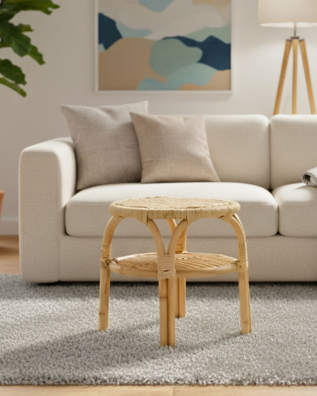 Boho Chic Σκαμπό από Φυσικό Ράτταν με Ράφι 38 cm - Image 2