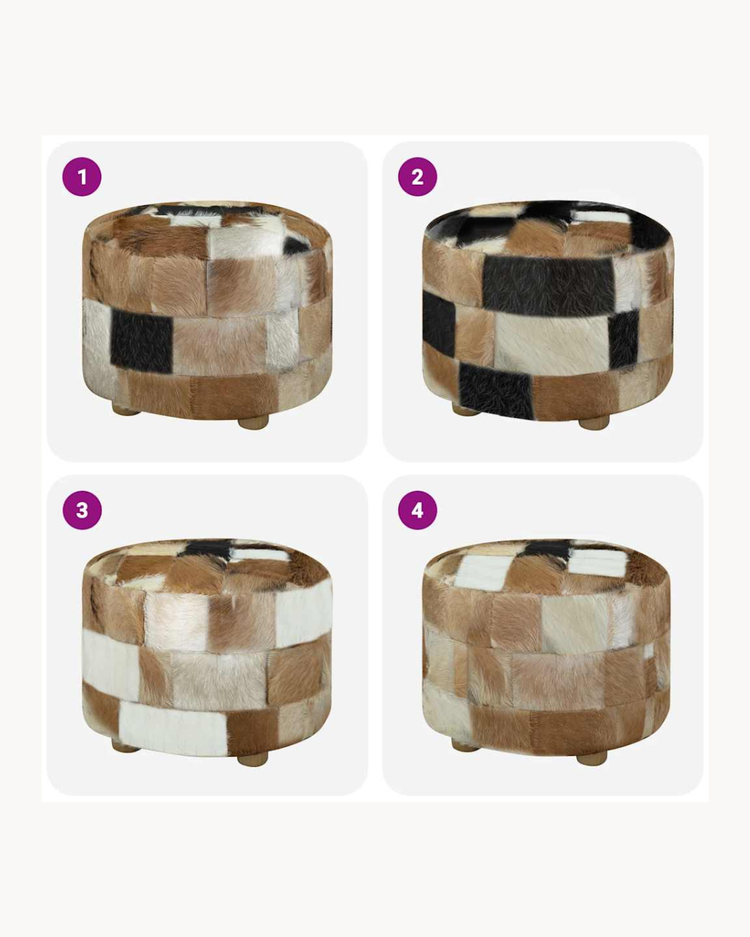 Rustic Πουφ από Γνήσιο Δέρμα Κατσίκας Patchwork 50 cm - Image 4