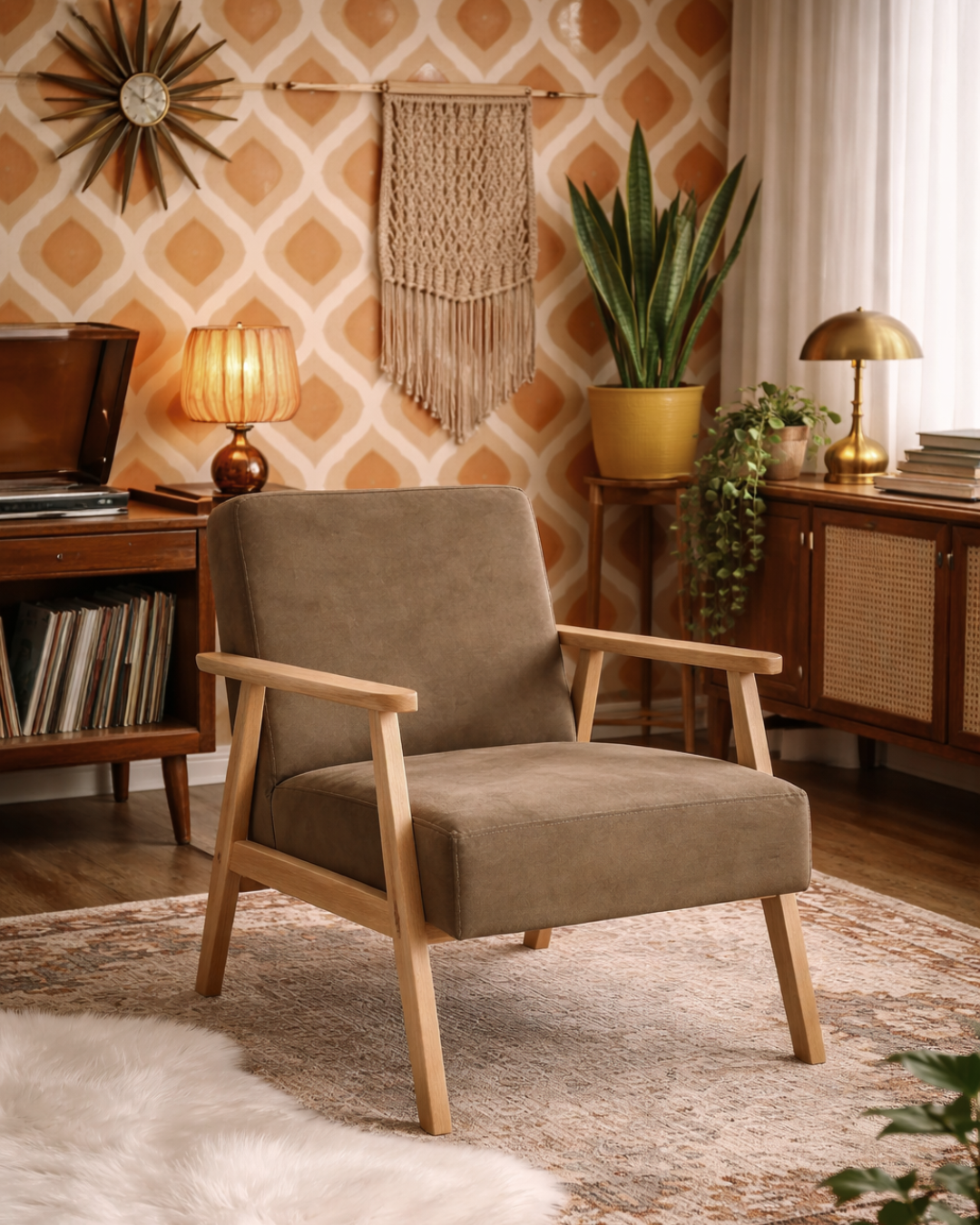 Πολυθρόνα Scandinavian Retro με Ξύλινο Σκελετό 59x67x76 cm Καφέ - Image 2