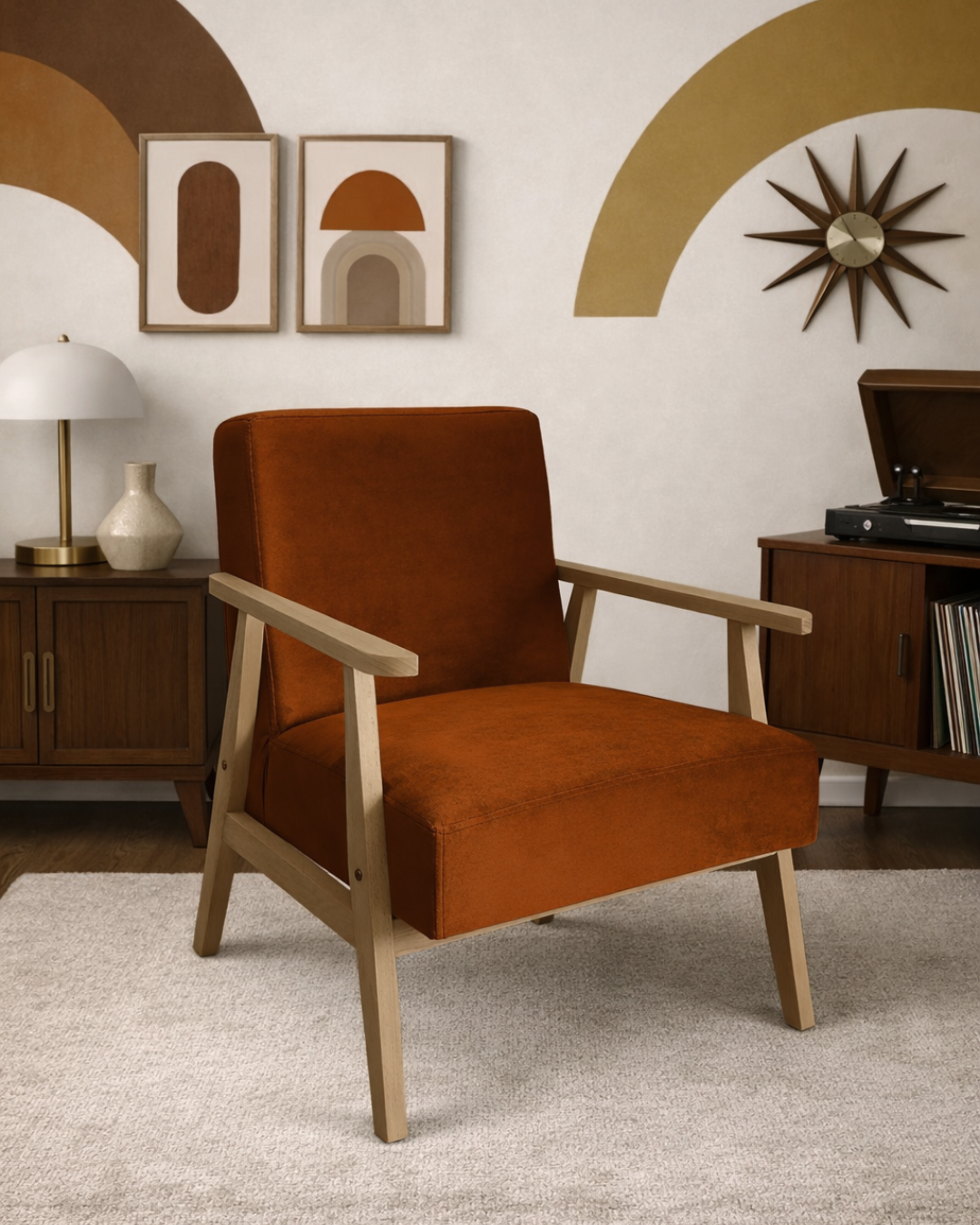Πολυθρόνα Scandinavian Retro με Ξύλινο Σκελετό 59x67x76 cm Κεραμιδί - Image 2