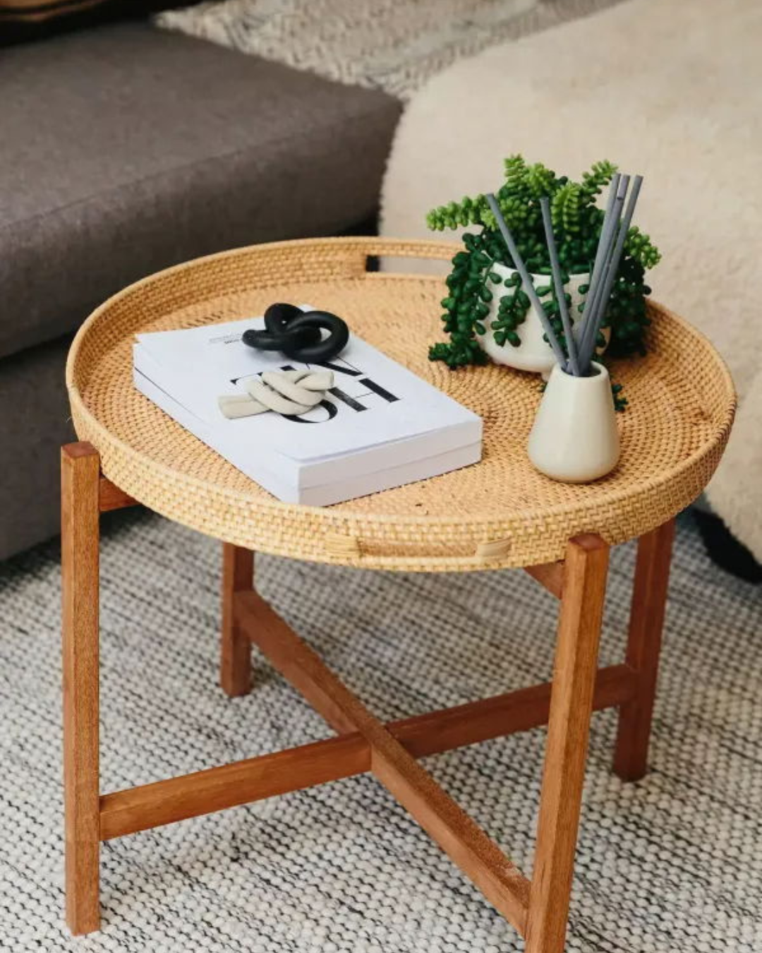 Βοηθητικό Τραπεζάκι σε Bohemian Natural Στυλ με Rattan 55 cm - Image 3