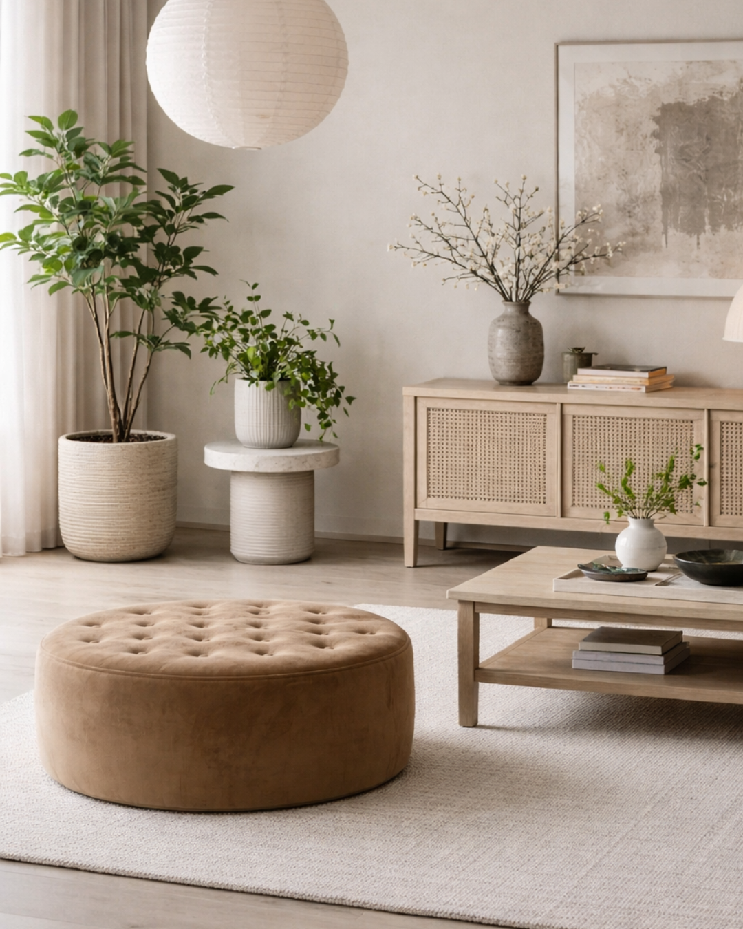 Modern Classic Πουφ με Καπιτονέ Σχεδιασμό 70 cm Latte - Image 2