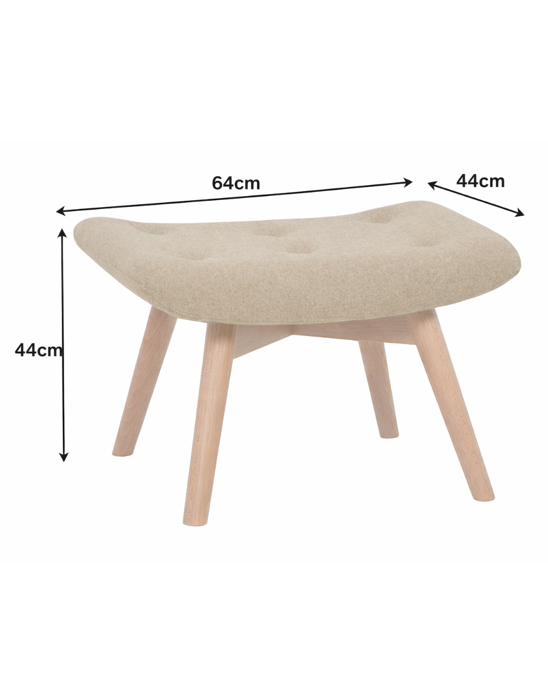 Scandinavian Modern Υποπόδιο με Ξύλινα Πόδια Οξιάς 64 cm - Image 4