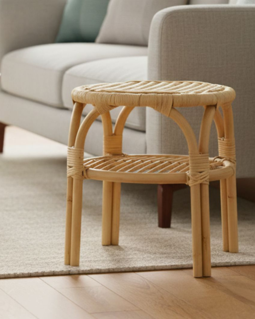 Boho Chic Σκαμπό από Φυσικό Ράτταν με Ράφι 38 cm - Image 4
