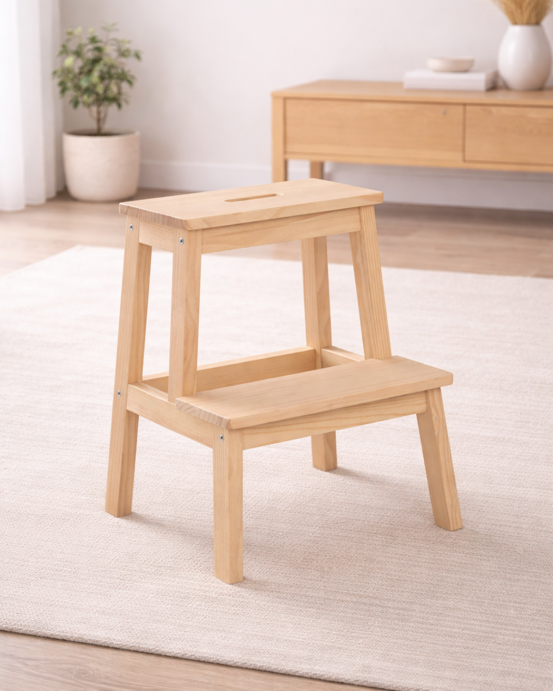 Scandinavian Σκάλα Minimal Ξύλινο Σκαμπό Δύο Σκαλοπατιών 36 cm - Image 2