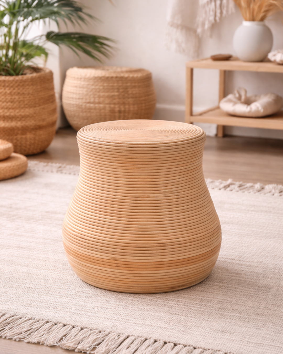 Boho Organic Στρογγυλό Σκαμπό από Φυσικό Rattan 45 cm - Image 5