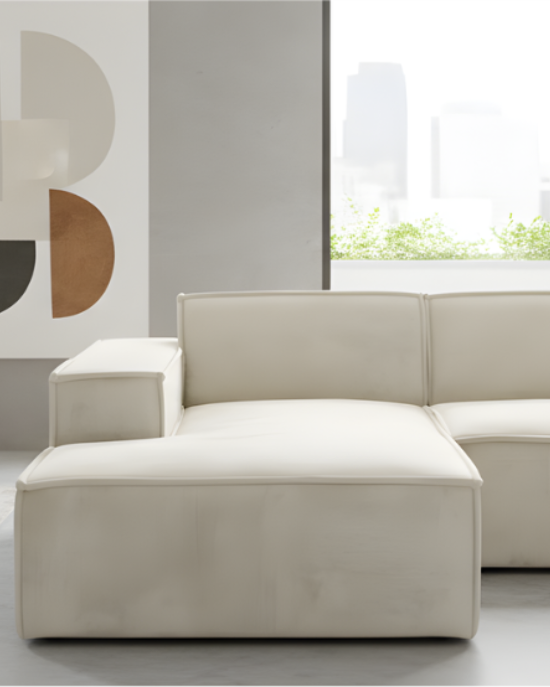 Minimal Γωνιακός Καναπές Μοντέρνου Σχεδιασμού 250x188x55 cm Εκρού - Image 5