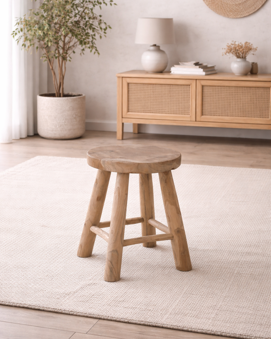 Rustic Natural Σκαμπό από Μασίφ Ξύλο Teak 31 cm - Image 2