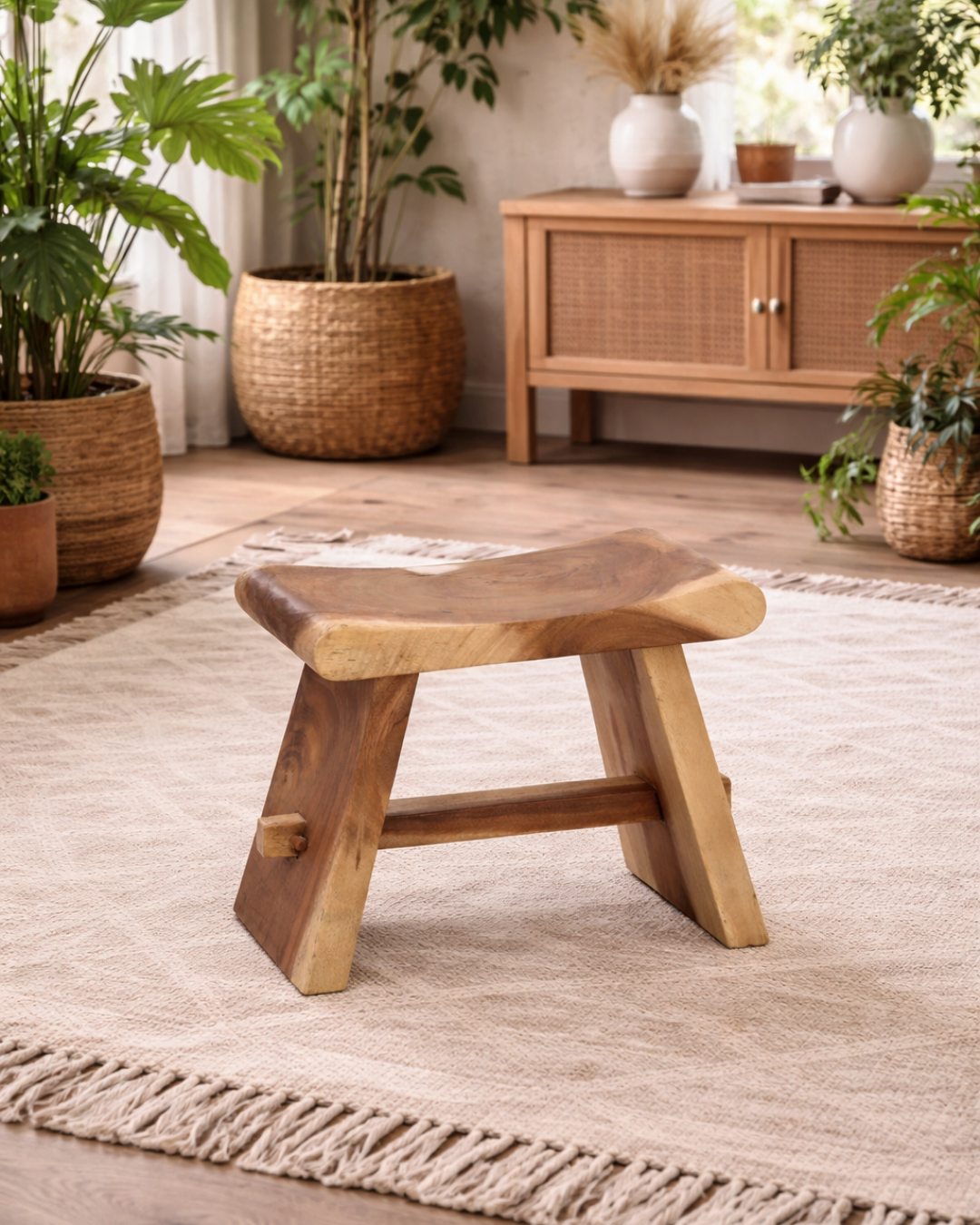 Rustic Organic Ξύλινο Σκαμπό από Μασίφ Ξύλο Suar 50 cm - Image 2