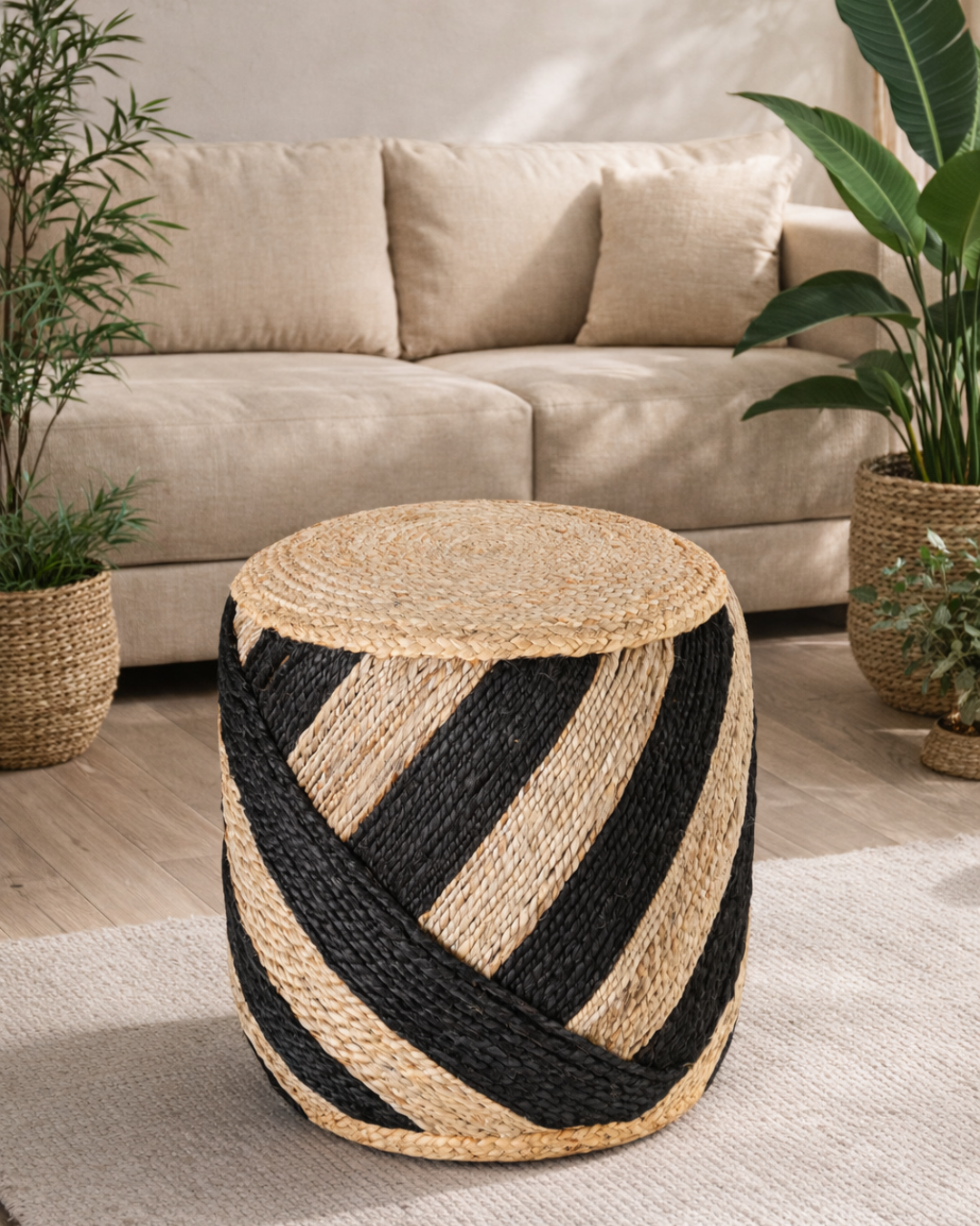 Boho Ethnic Σκαμπό από 100% Φυσική Γιούτα Φυσικό-Μαύρο 37 cm - Image 2