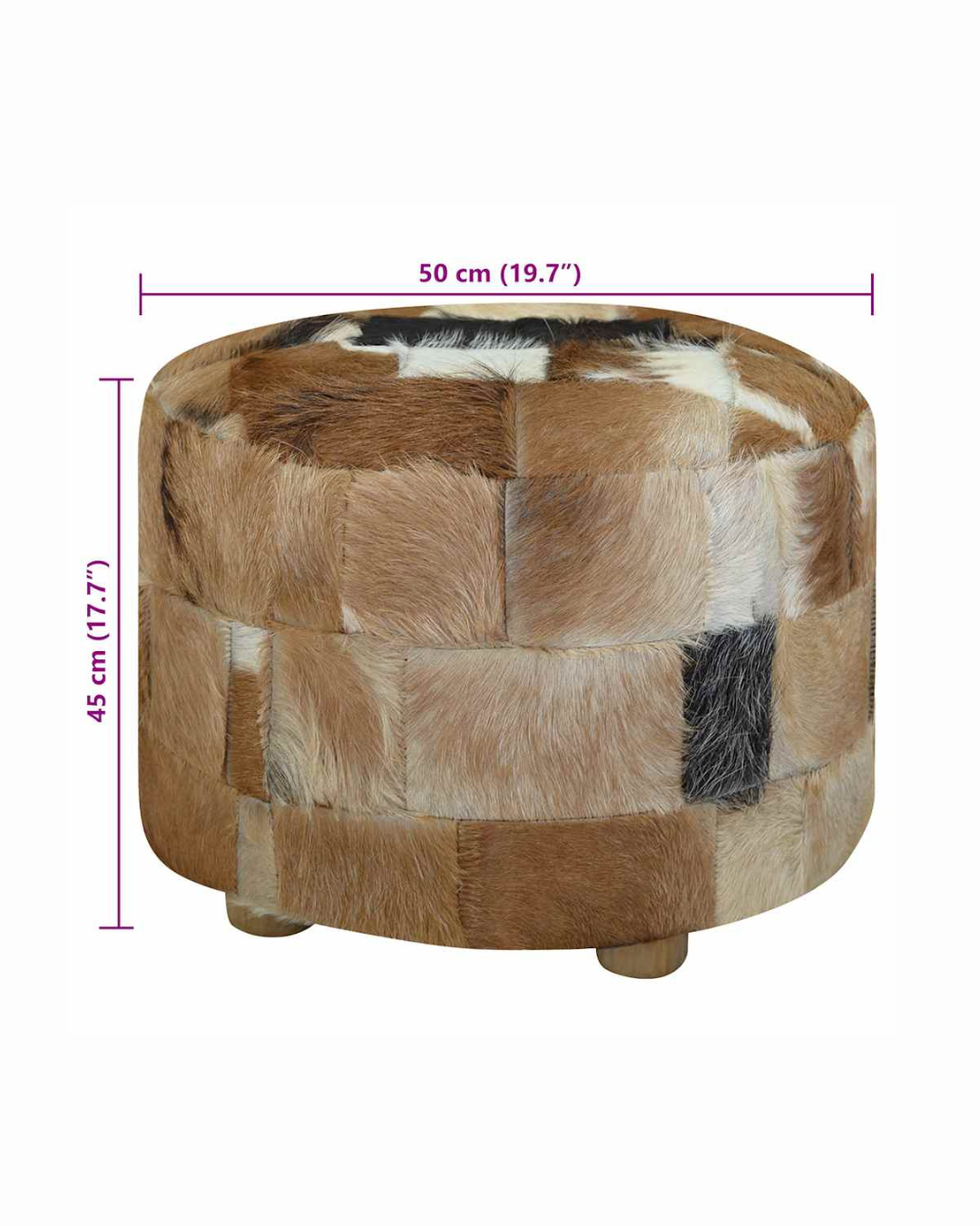 Rustic Πουφ από Γνήσιο Δέρμα Κατσίκας Patchwork 50 cm - Image 5