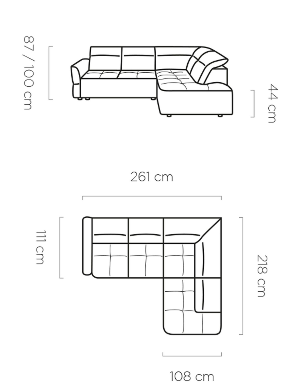 Γωνιακός Καναπές Minimal Πολυτέλεια 261x218x87 cm Εκρού - Image 7