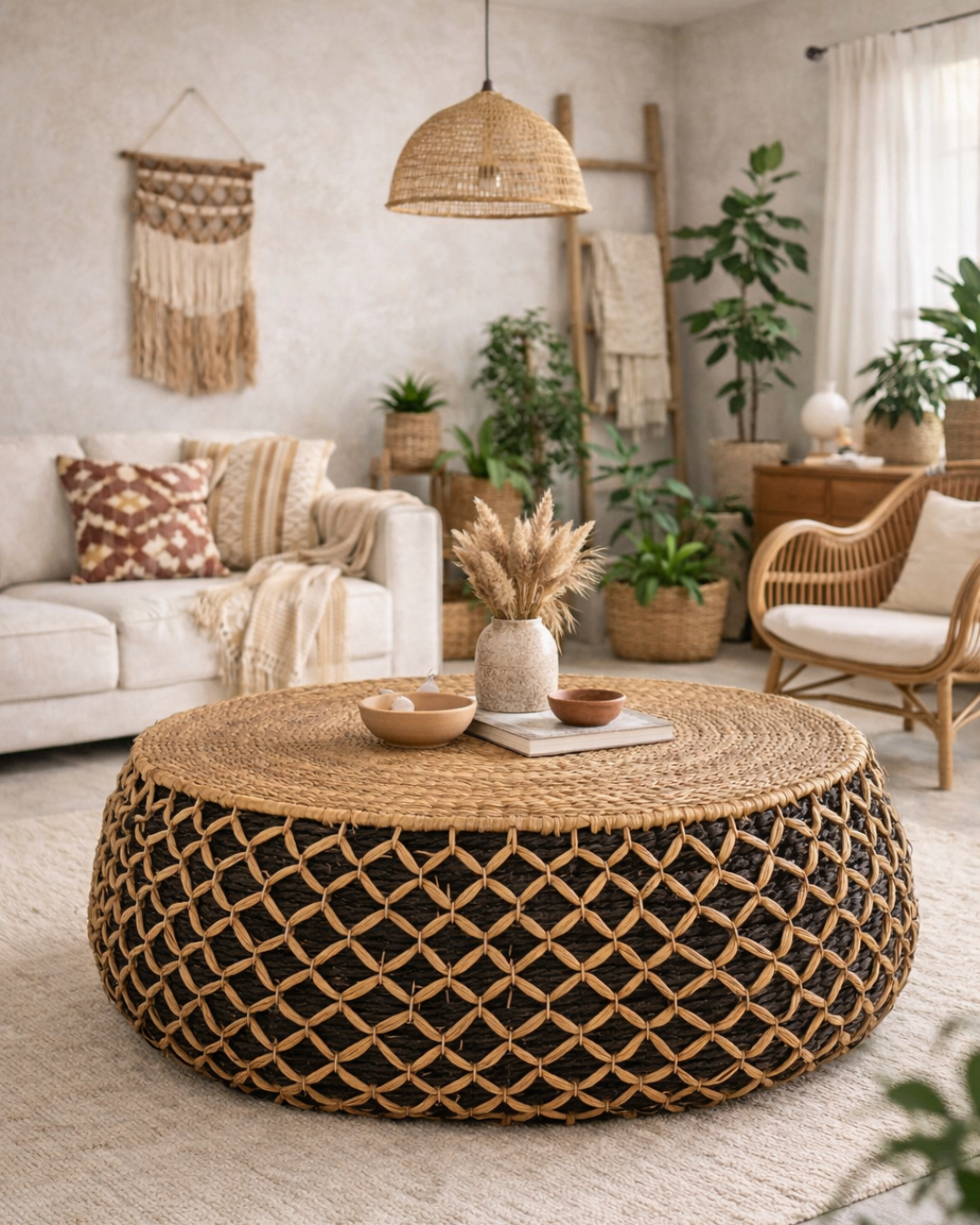 Bohemian Στρόγγυλο Τραπεζάκι Σαλονιού από Ψάθα 115 cm - Image 2