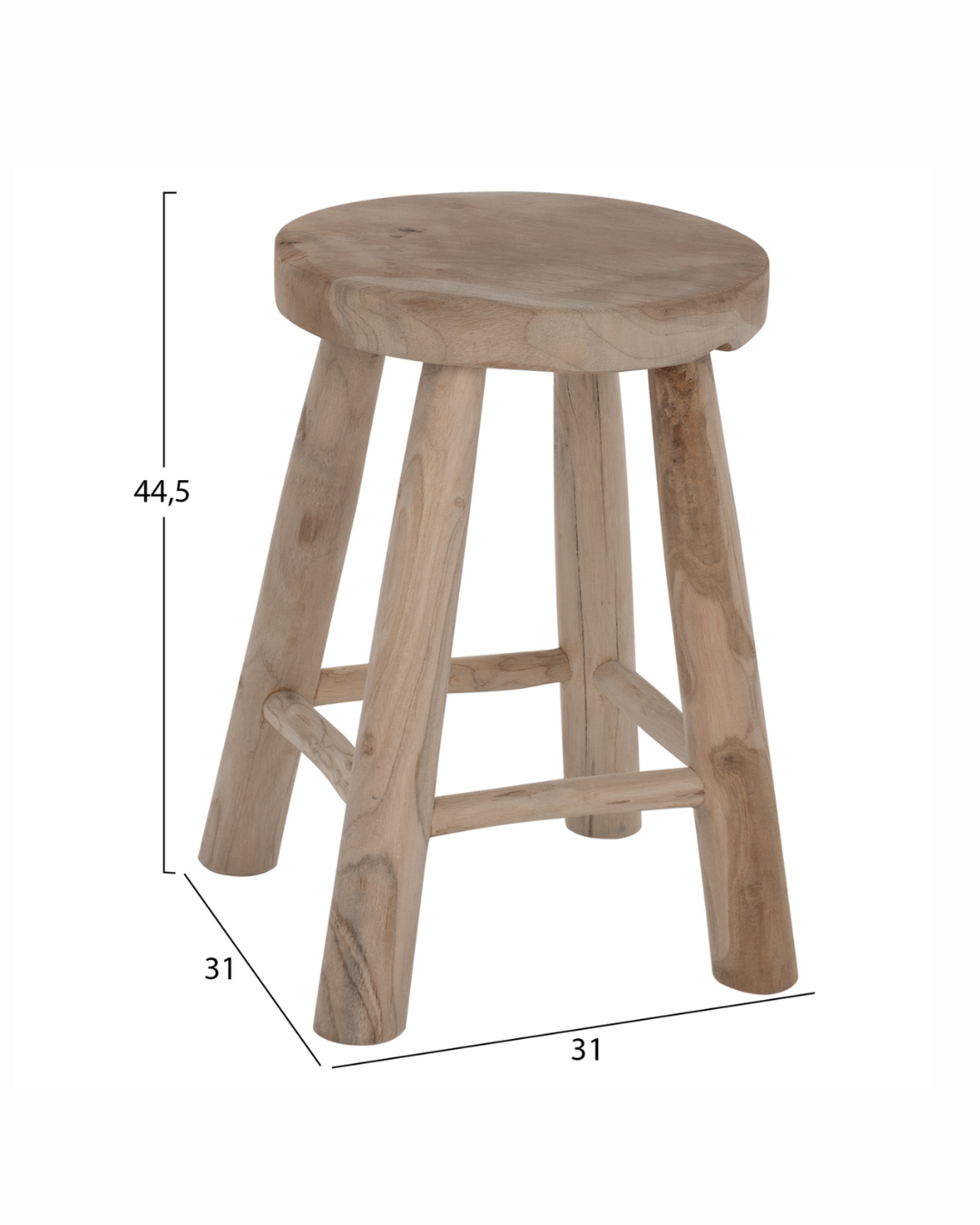 Rustic Natural Σκαμπό από Μασίφ Ξύλο Teak 31 cm - Image 6