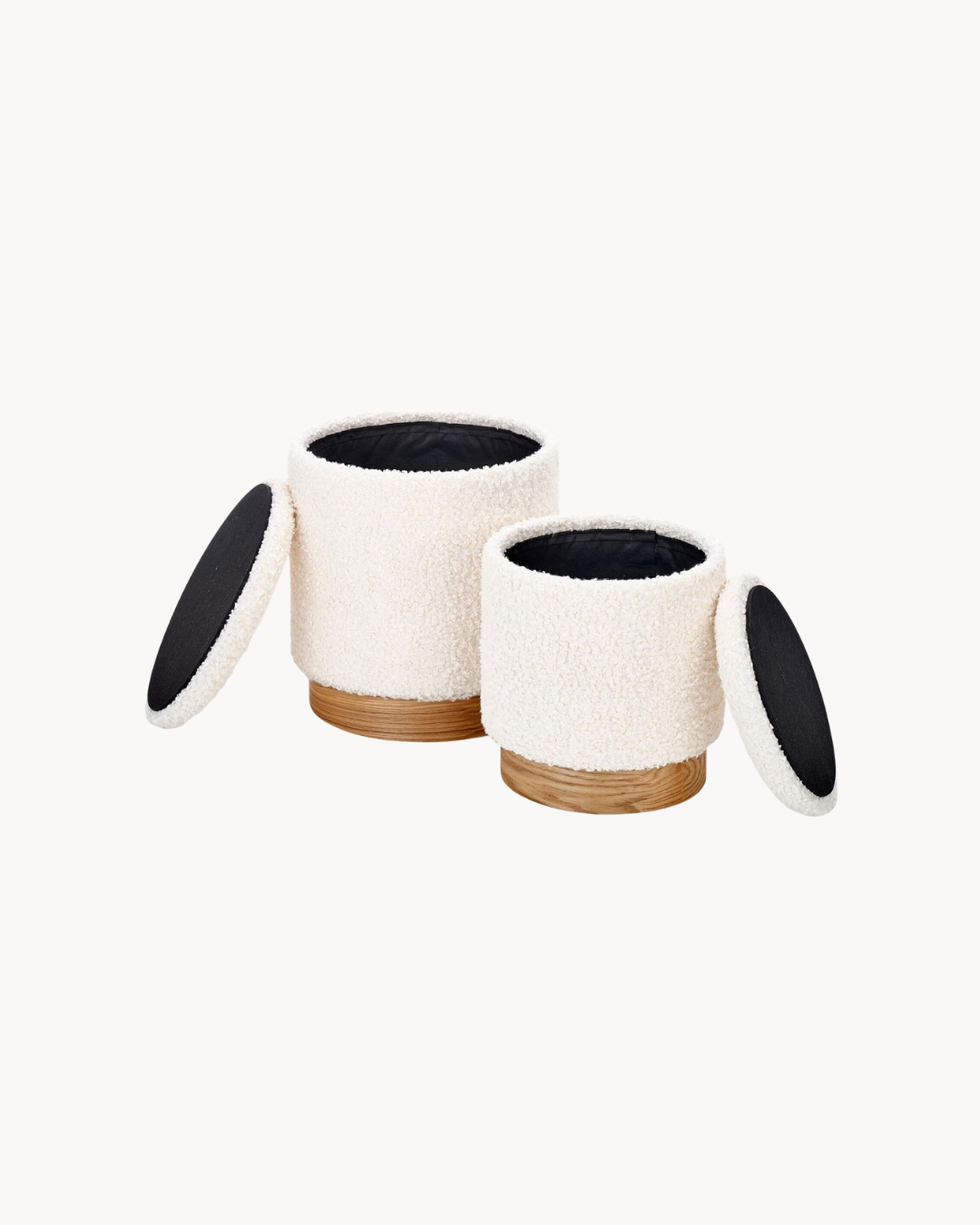 Modern Scandinavian Σετ Σκαμπό με Αποθηκευτικό Χώρο Bouclé Λευκό - Image 4