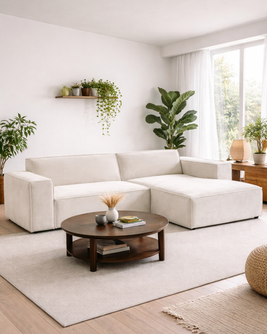 Minimal Γωνιακός Καναπές Μοντέρνου Σχεδιασμού 250x188x55 cm Εκρού - Image 2