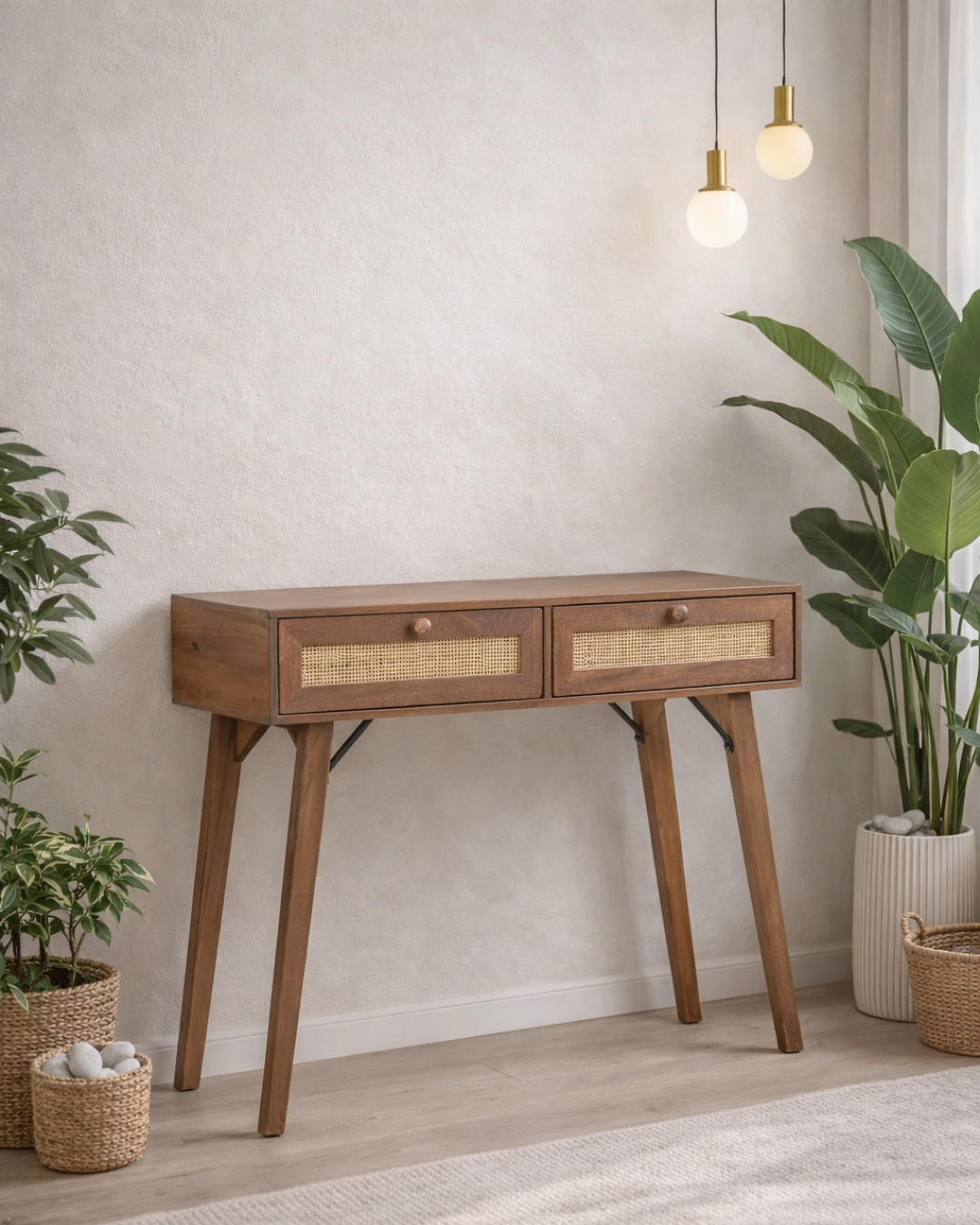 Boho Κονσόλα από Μασίφ Ξύλο Μάνγκο & Φυσικό Ζαχαροκάλαμο 100 cm - Image 2