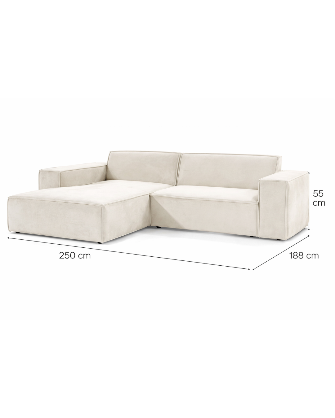Minimal Γωνιακός Καναπές Μοντέρνου Σχεδιασμού 250x188x55 cm Εκρού - Image 7