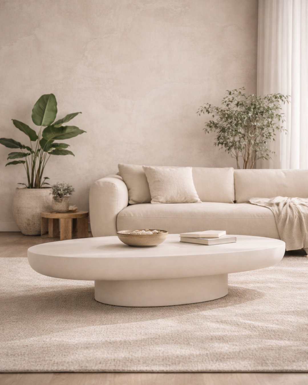 Χαμηλό Τραπέζι Σαλονιού Japandi Design από Fiber Cement 151x66x30 cm Μπεζ - Image 2