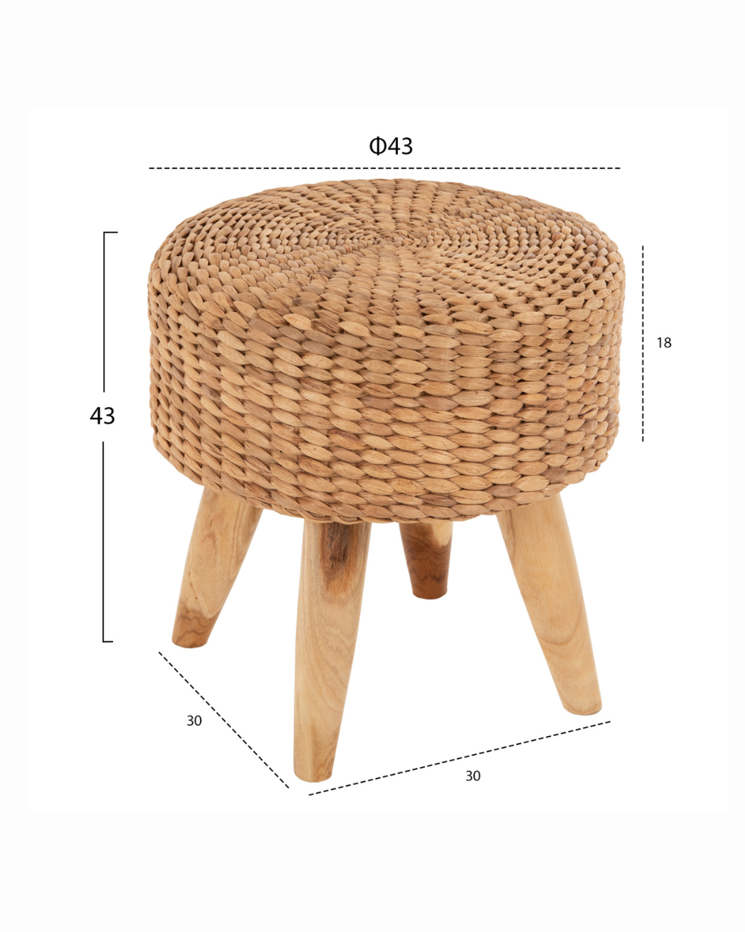 Boho Natural Σκαμπό από Μασίφ Ξύλο Teak & Ψάθινο Κάθισμα Φ43 cm - Image 6