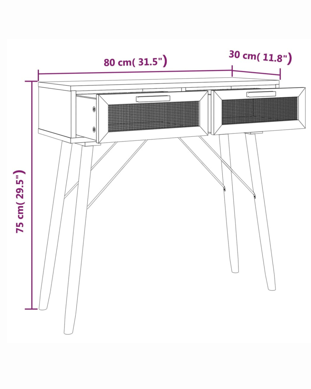 Scandinavian Κονσόλα με Φυσικό Ρατάν & Ξύλινα Πόδια 80 cm - Image 7