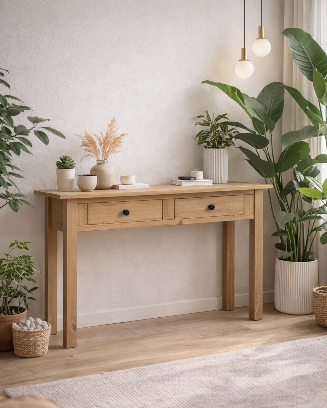 Rustic Κονσόλα από Μασίφ Ξύλο Πεύκου με 2 Συρτάρια 110 cm - Image 2