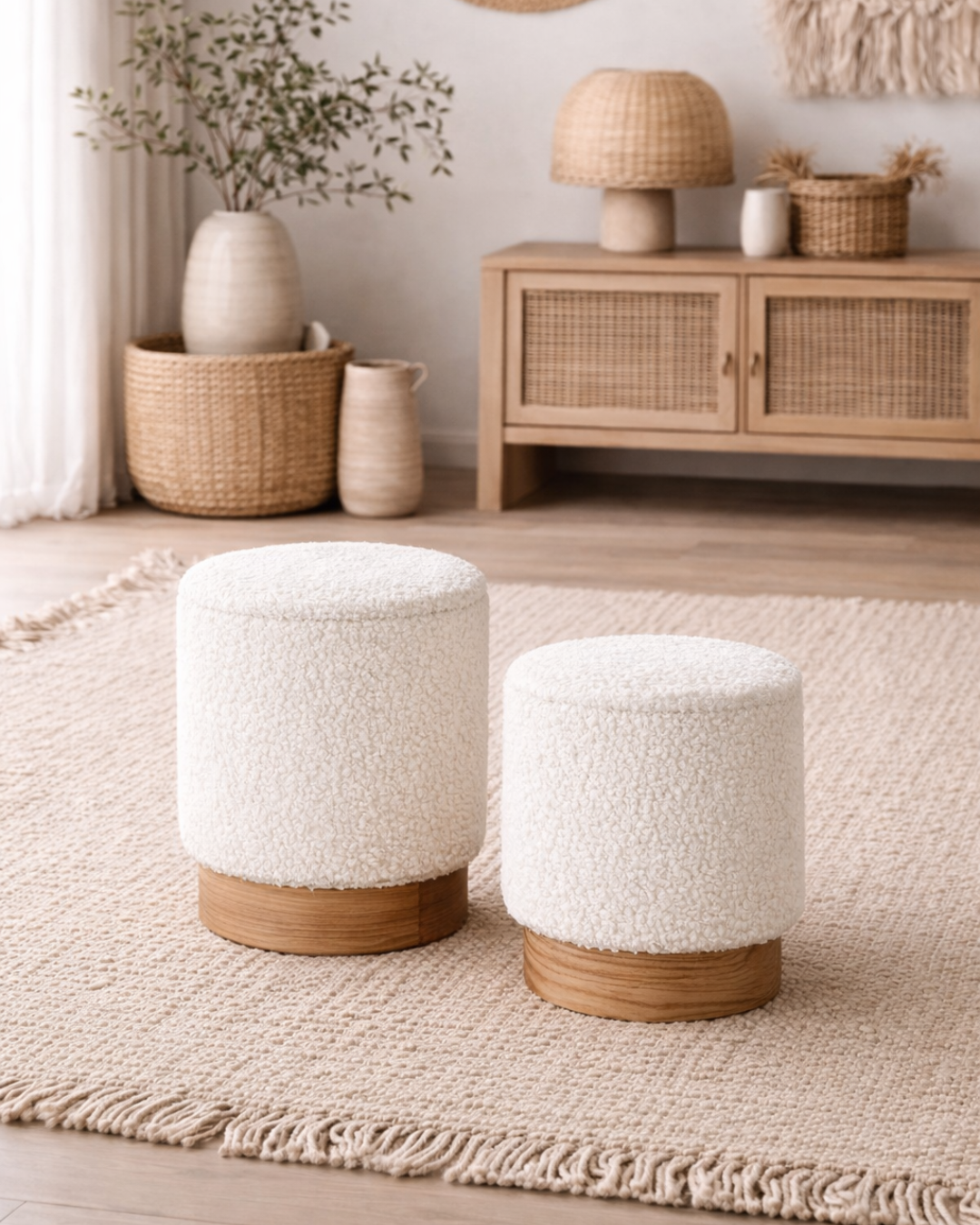 Modern Scandinavian Σετ Σκαμπό με Αποθηκευτικό Χώρο Bouclé Λευκό - Image 2