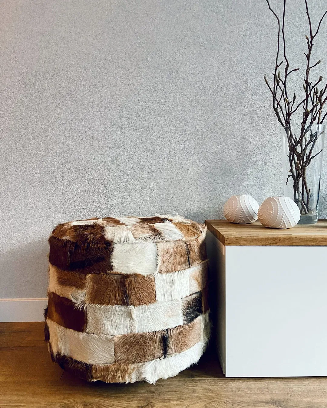 Rustic Πουφ από Γνήσιο Δέρμα Κατσίκας Patchwork 50 cm - Image 2