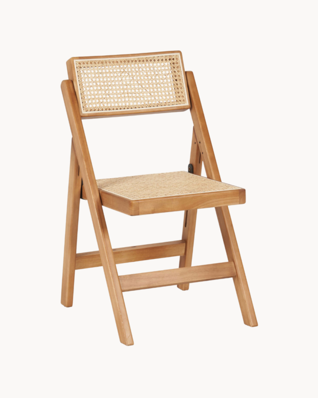 Boho Πτυσσόμενη Καρέκλα από Μασίφ Ξύλο & Φυσικό Rattan 44cm Φυσικό