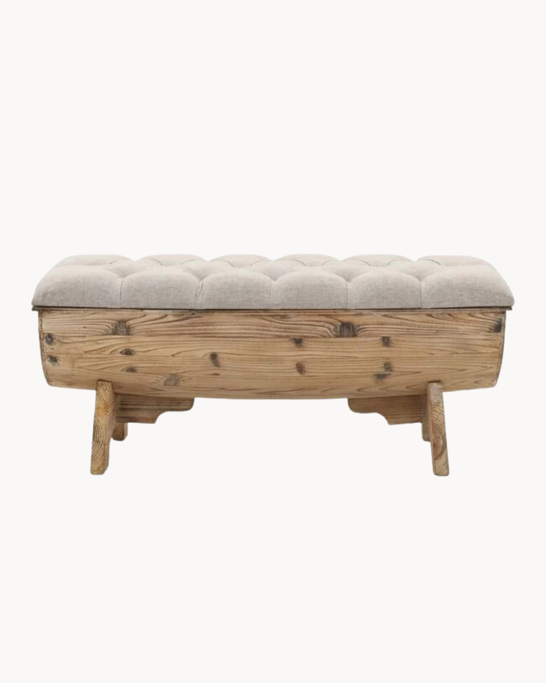 Rustic Vintage Παγκάκι με Αποθηκευτικό Χώρο Barrel Design 103cm Κρεμ-Καφέ - Image 3