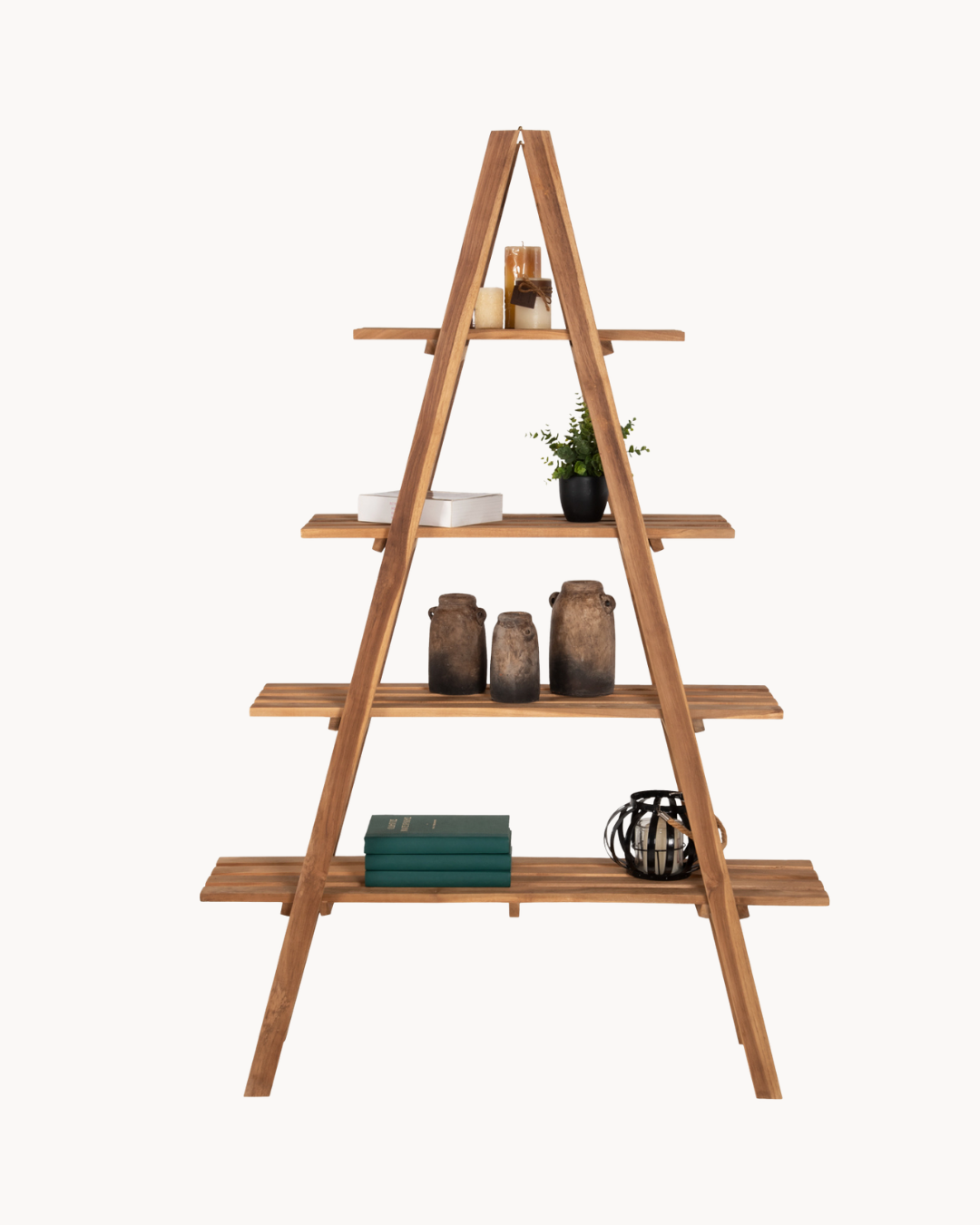 Modern Natural Πτυσσόμενη Βιβλιοθήκη από Ξύλο Teak 180cm - Image 4