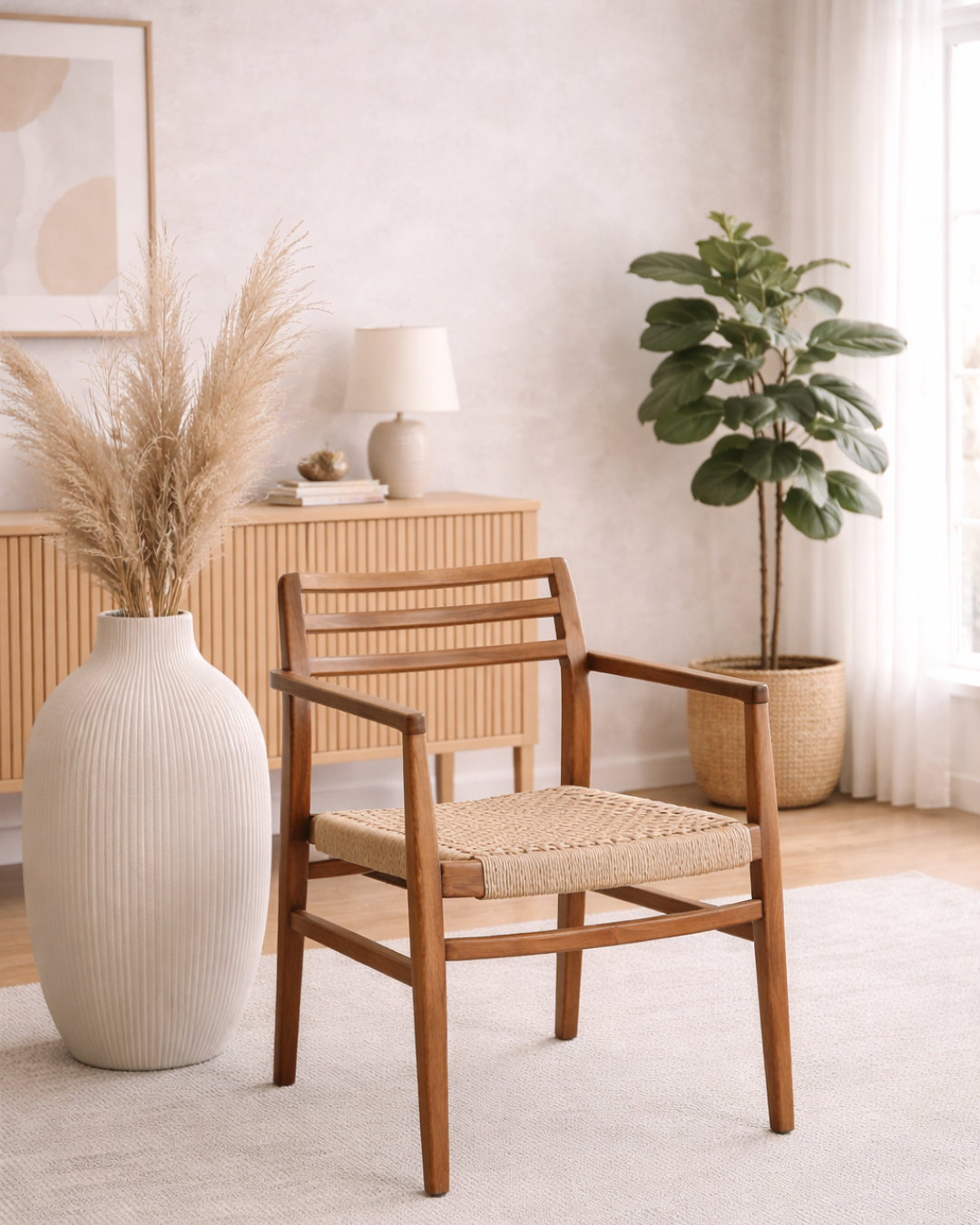 Japandi Πολυθρόνα Τραπεζαρίας από Teak & VIRO Σχοινί 58cm Φυσικό - Image 2