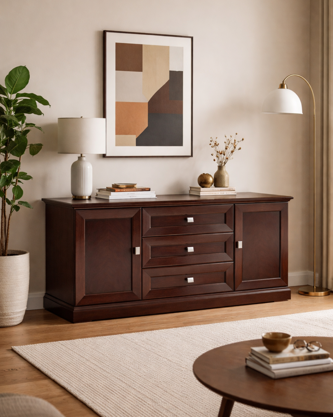 Classic Elegant Μπουφές Με 3 Συρτάρια 135cm Καφέ - Image 2
