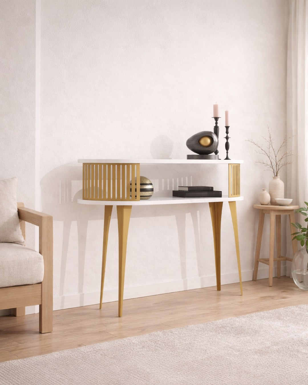 Modern Chic Κονσόλα με Μεταλλικό Σκελετό & Χρυσά Πηχάκια 100 cm - Image 2