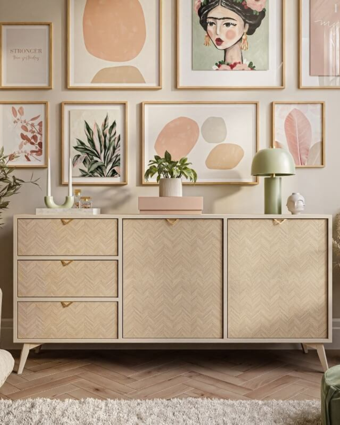 Modern Minimal Μπουφές σε Φυσικό & Κασμίρ Χρώμα 158cm - Image 2
