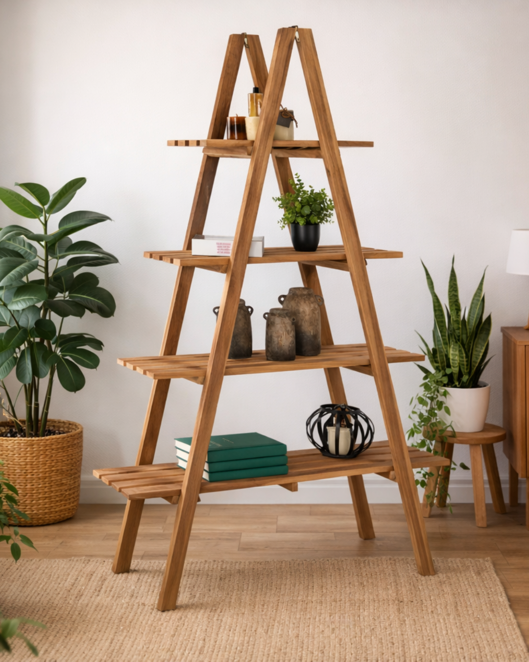 Modern Natural Πτυσσόμενη Βιβλιοθήκη από Ξύλο Teak 180cm - Image 2